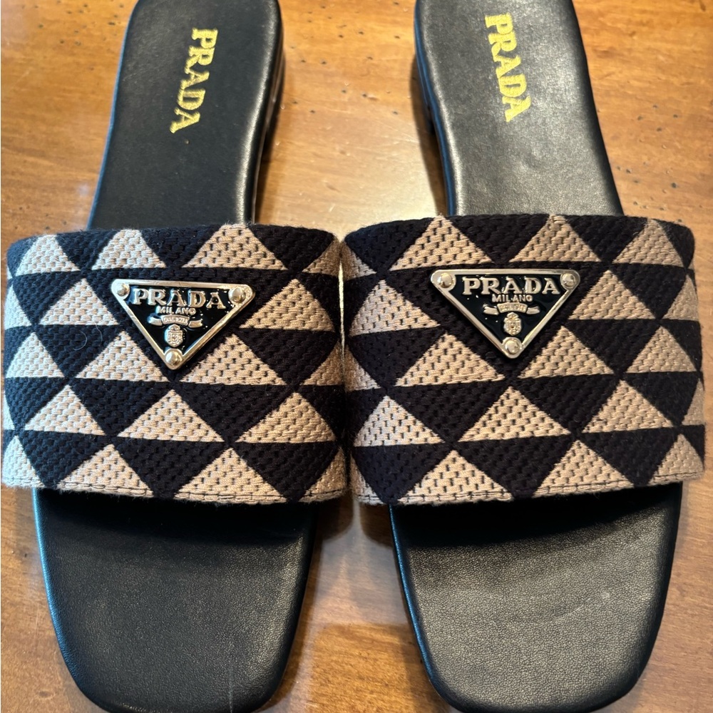 Prada Black and Tan Sandals